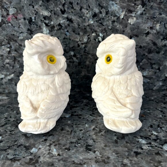 Vintage Pair Norleans White Alabaster Owls Handmade in Italy Figurine - Picture 3 of 12